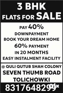 3bhk flats for sale at Tolichowki quli Qutub Shah Colony near gulf